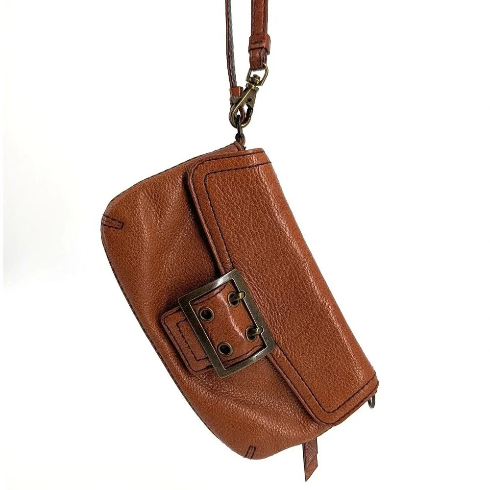Banana Republic Brown Pebbled Leather Buckle Wristlet‎ Clutch Bag Fall 06